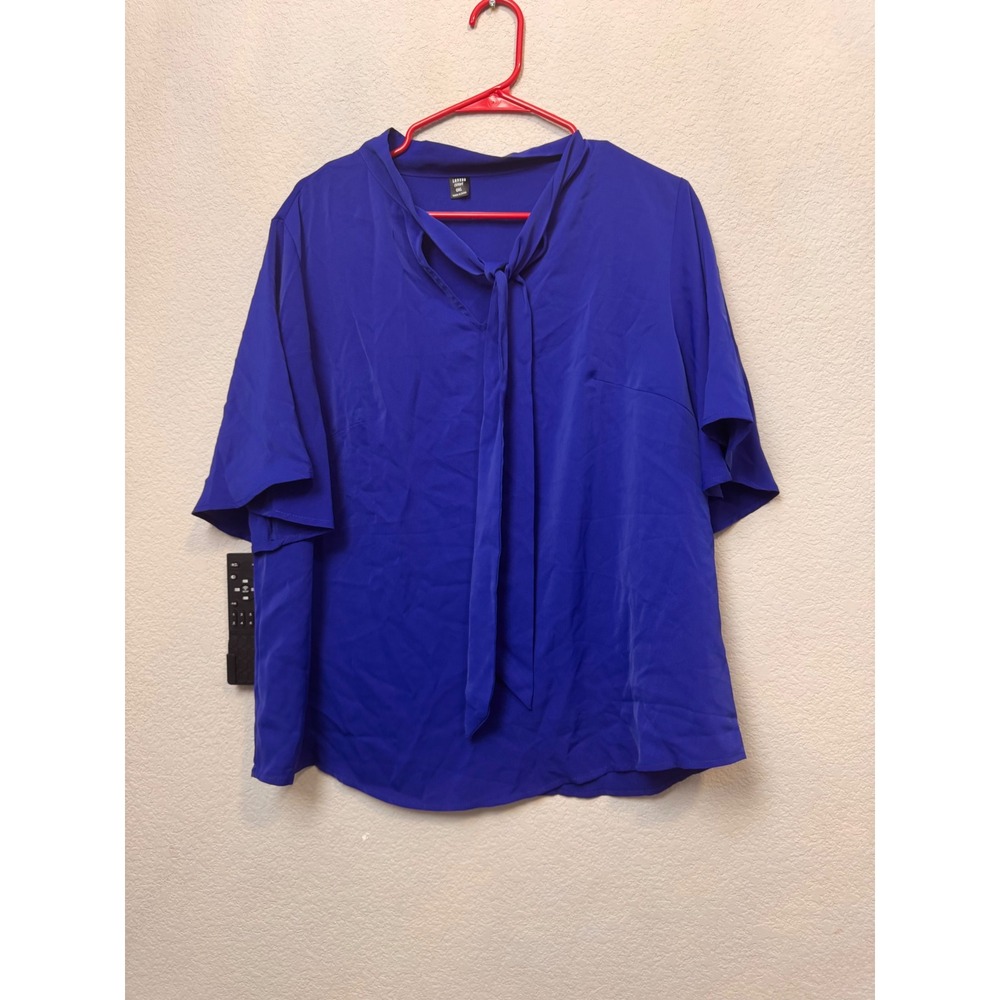LONESS‎ CURVE 0XL Royal Blue Tie Neck Flutter Sleeve Blouse Top Plus Size
